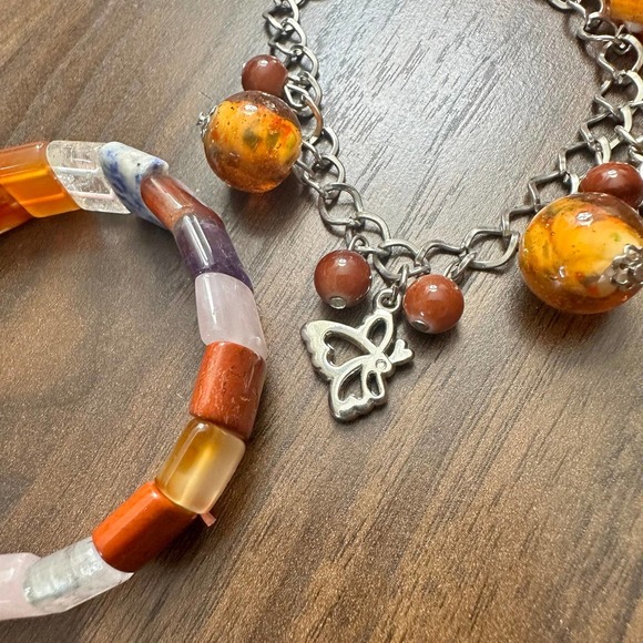 Carnelian Red Jasper Crystal Stone Bracelet Set - Picture 2 of 6